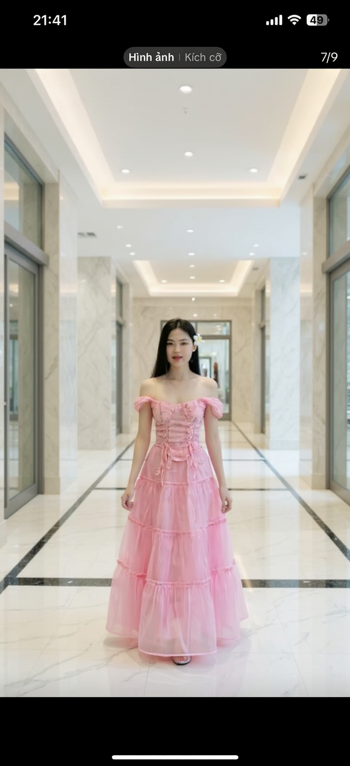 flux-context.com, flux kontext, style: none, prompt: Prompt Thời Trang:
The girl walks slowly forward, moving gently and smoothly, the camera moves around the girl
Prompt Catwalk:
The model walks slowly with graceful posture, arms relaxed by her sides, dress hem swaying gently with each step. Her gaze is forward, paired with a subtle, elegant smile. Camera: Full-body front view, slowly pulling back to keep her entire silhouette in frame. Mood: Soft, elegant, confident but serene. Style:
Sophisticated and modern, bright white lighting, luxurious spacious lobby with polished marble, flooring.