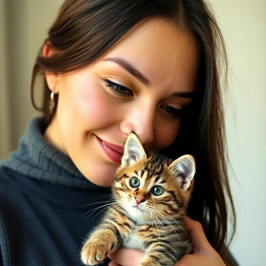 flux-context.com, flux kontext, style: text to image, prompt: A beautiful woman and a kitten
