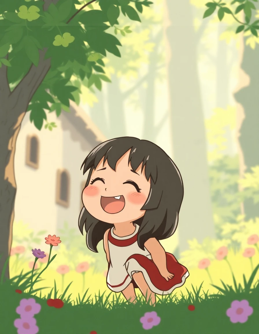 flux-context.com, flux kontext, style: text to image, prompt: Ghibli style, the little girl laughs