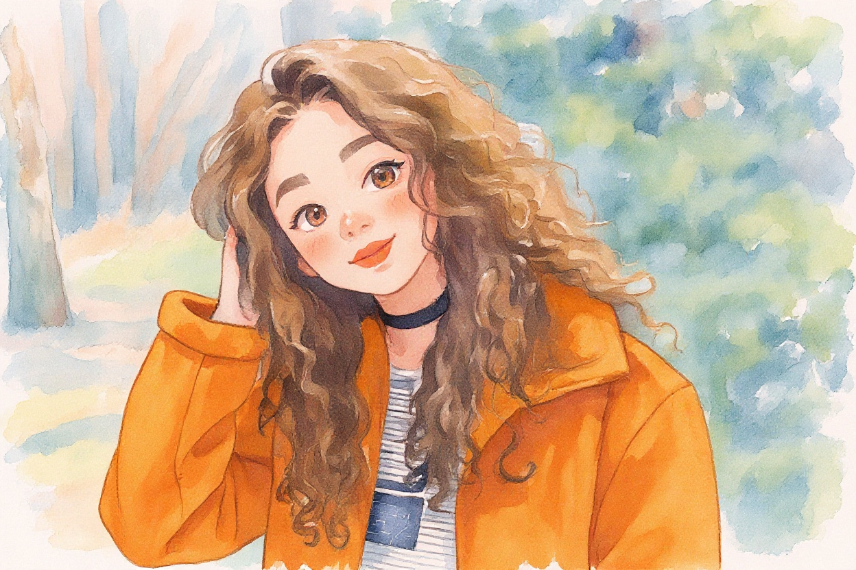 flux-context.com, flux kontext, style: watercolor, prompt: Transform the style into a watercolor style, cute, keeping the characters and background unchanged.