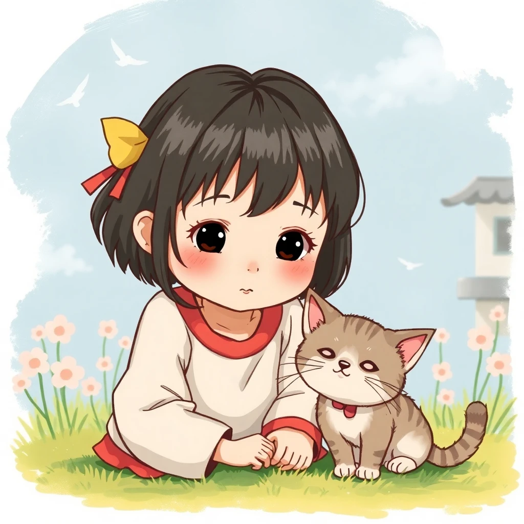 flux-context.com, flux kontext, style: text to image, prompt: Ghibli style, a little girl and a cat