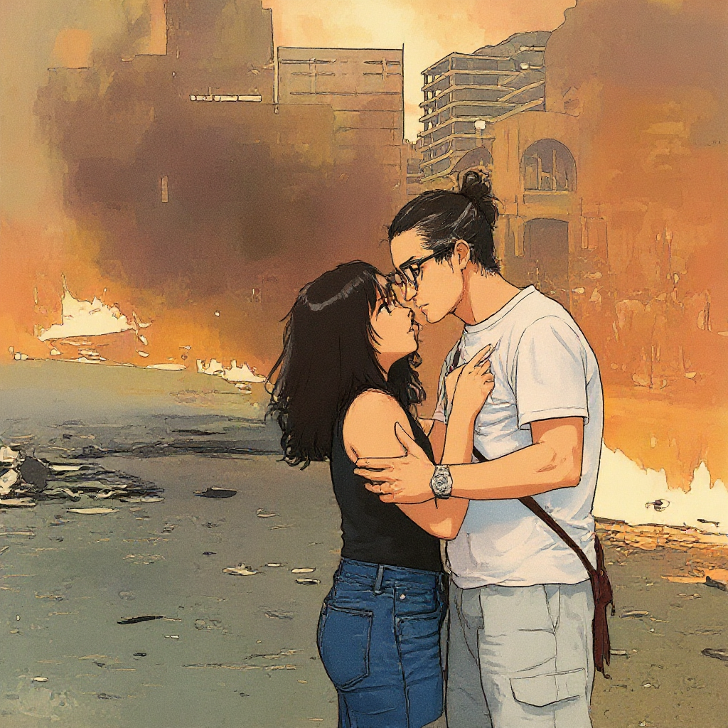 www.flux-context.com, prompt: Change the style to Irasutoya style, keeping the characters and environment unchanged.