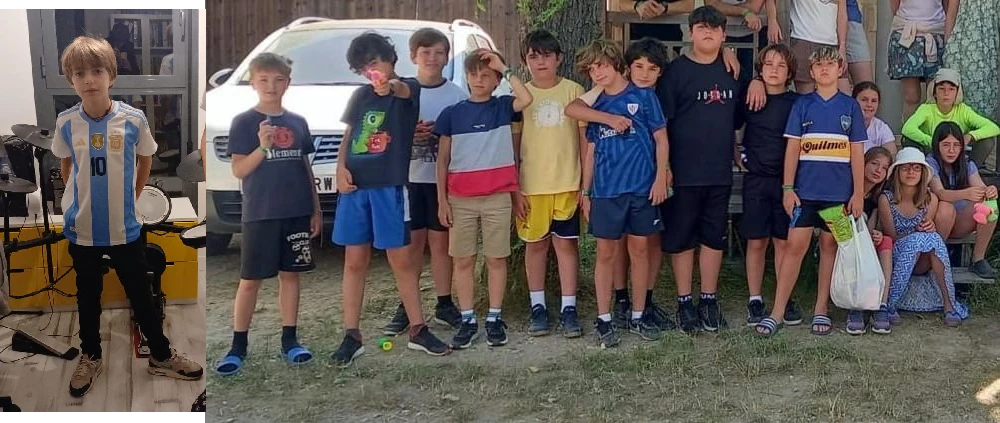 AI Generated Image - Integrate the left kid with argentina shirt into the image with the test of the kids